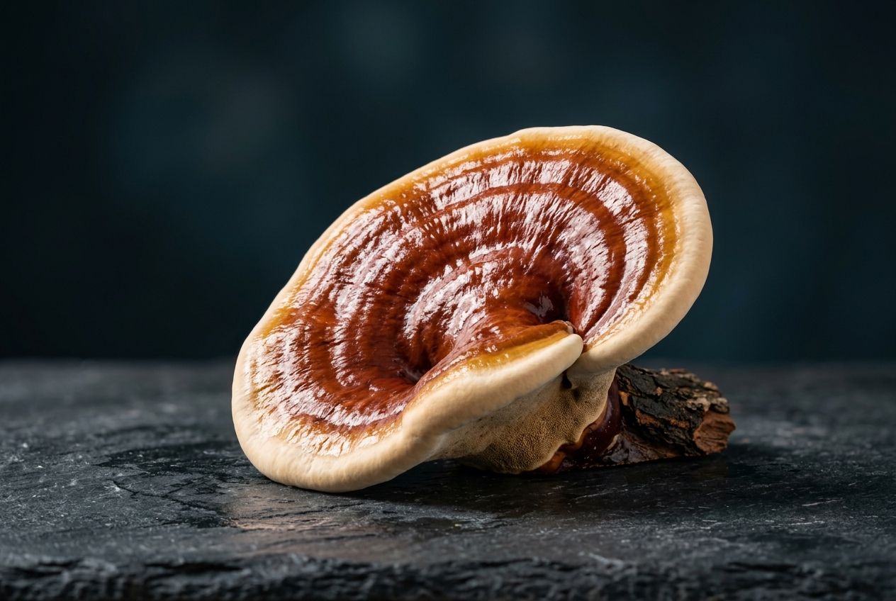 Reishi mushroom powder associated with calm and stress balance